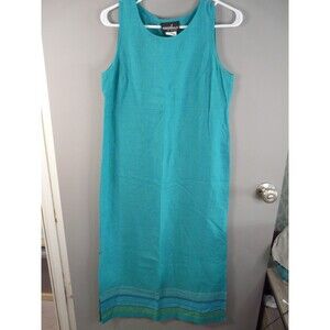 Positive Attitude Womens Petite 4 Full Length Linen Dress Made in USA Turquoise